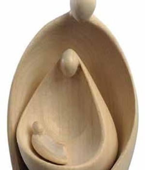 STATUE SAINTE FAMILLE MODERNE EN BOIS SCULPTE 9.5 CM NDSP
