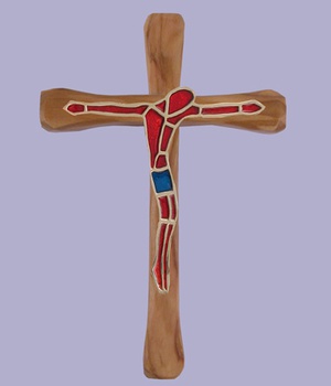 CROIX OLIVIER 12 CM CHRIST BRONZE EMAIL ROUGE NDSP