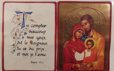"DIPTYQUE OR SAINTE FAMILLE ET ^""TU COMPES BEAUCOUP ...""  13X19 CM  MEDIUM"
