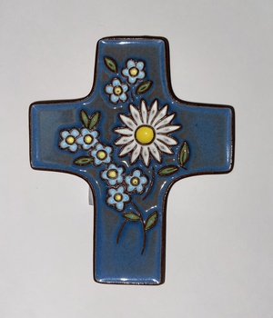 CROIX MYOSOTIS CERAMIQUE BLEU FONCE