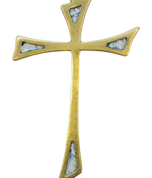 CROIX BRONZE EMAILLE BLANCHE 12 CM TRIANGLE NDSP