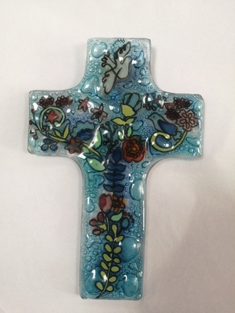 CROIX VERRE FLEURS 12X8 CM
