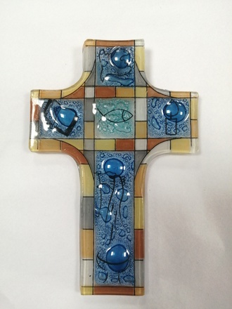 CROIX VERRE POISSON 12X8 CM