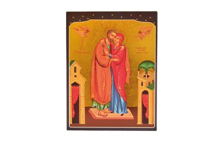 LA RENCONTRE DE ANNE ET JOACHIM - ICONE DOREE A LA FEUILLE 19,5X14,9 CM - 146.67