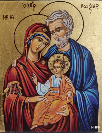 ICONE SAINTE FAMILLE PEINTE A LA MAIN 16 X 19 CM NDSP