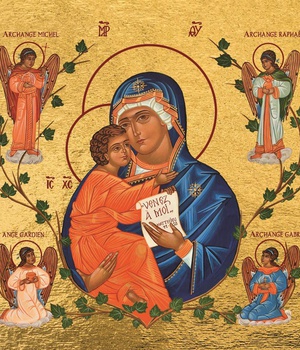 LA VIERGE AUX ANGES - MINI ICONE AUTOCOLLANTE 8.1X8.1 CM