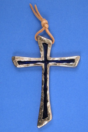 CROIX BRONZE AP BLEU AVEC LACET