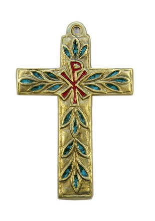CROIX BRONZE PX / FEUILLAGE 11CM EMAIL NDSP