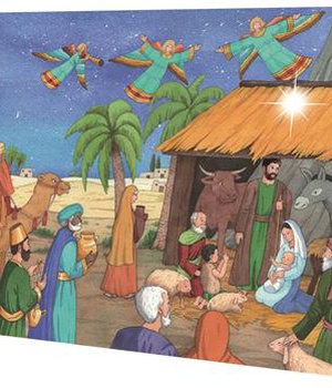 1 CARTE DOUBLE NUIT DE NOEL - GRANDE CRECHE - UNITAIRE AVEC ENVELOPPE