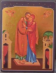 LA RENCONTRE DE ANNE ET JOACHIM - ICONE DOREE A LA FEUILLE 12,7X9,6 CM - 146.63