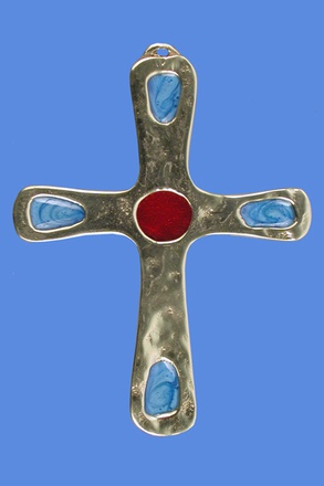 CROIX BRONZE EMAILLEE ROUGE ET BLEU 10 X 7.5 CM