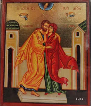LA RENCONTRE DE ANNE ET JOACHIM - ICONE DOREE 8X9,5 CM -