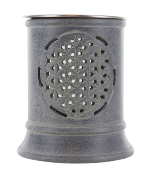 BRULE ENCENS PHOTOPHORE EN STEATITE AJOURE FLEUR DE VIE AVEC GRILLE ET BOUGIE, HAUTEUR 10 CM / 9 CM