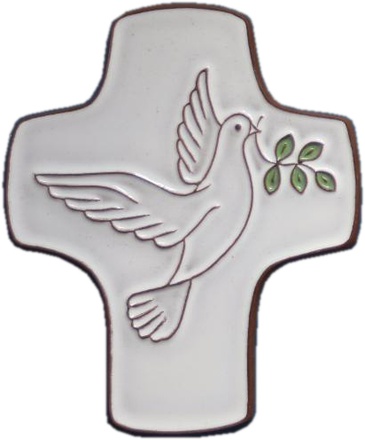 CROIX COLOMBE DE PAIX CERAMIQUE BLANC 8.5 X 10.5 CM NDSP
