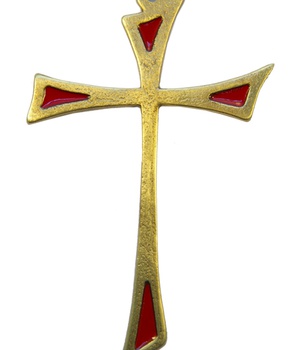CROIX BRONZE EMAILLE ROUGE 12 CM TRIANGLE NDSP