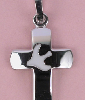 CROIX ARGENT RHODIE COLOMBE BLANCHE H 1.7CM