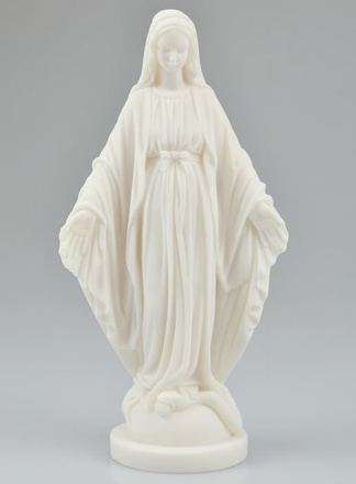STATUE VIERGE MIRACULEUSE BLANCHE EN ALBATRE 22 CM