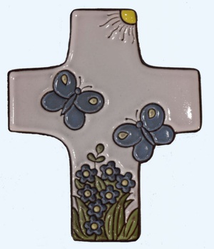CROIX PAPILLONS CERAMIQUE BLANC