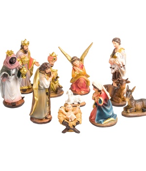 CRECHE STYLE NAPOLITAIN RESINE PEINTE MAIN 12 CM 11 PERSONNAGES