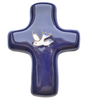 CROIX CERAMIQUE COLOMBE FOND BLEU 9X12 CM NDSP