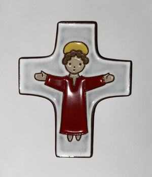CROIX CHRIST BRAS OUVERT  CERAMIQUE ROUGE