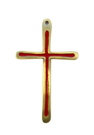 PETITE CROIX BRONZE EMAIL ROUGE SIMPLE 10 CM NDSP