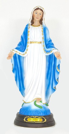 STATUE VIERGE MIRACULEUSE RESINE PEINTE MAIN H 20 CM