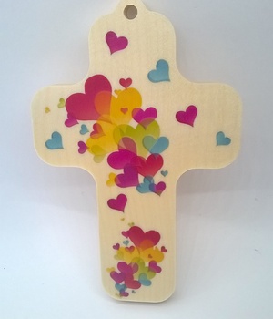 CROIX EN BOIS 13 X 9 CM " AMOUR"