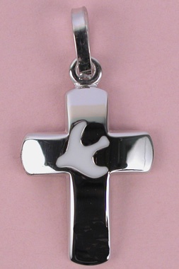 CROIX ARGENT RHODIE COLOMBE BLANCHE H 1.7CM