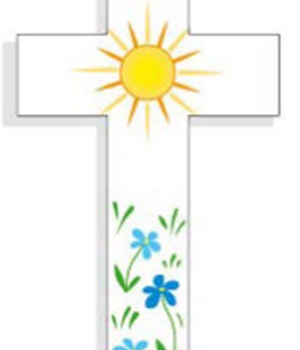 CROIX AMOUR SOLEIL FLEURS BLEUES 5.5CM X 10CM