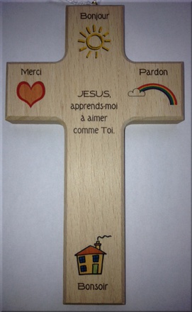 CROIX ENFANT EN BOIS "4 MOTS"