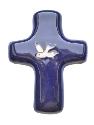 CROIX CERAMIQUE COLOMBE FOND BLEU 9X12 CM NDSP