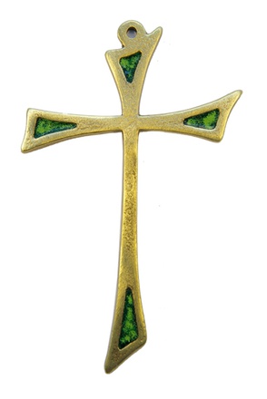 CROIX BRONZE EMAIL TURQUOISE 10 CM TRIANGLE NDSP