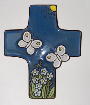 CROIX PAPILLON CERAMIQUE BLEU FONCE