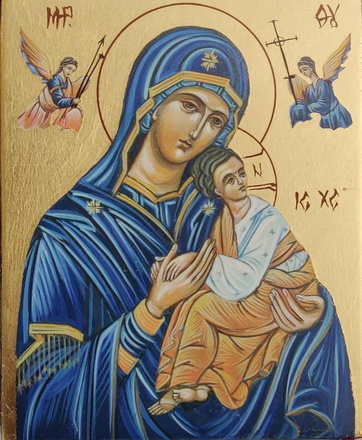 ICONE BYZANTINE PEINTE MAIN VIERGE PERPETUEL SECOURS 13X16 CM NDSP