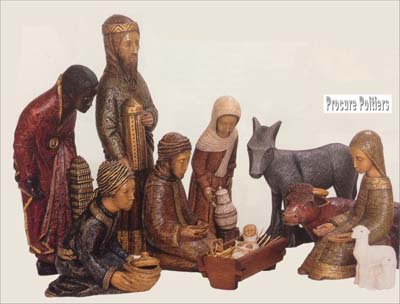 CRECHE PAYSANNE - BLANC 18 SUJETS + ETOILE + MANGEOIRE