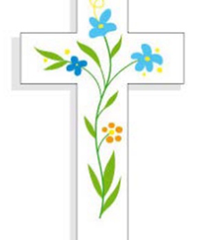 CROIX AMOUR 3 FLEURS BLEUES 5.5CM X 10CM