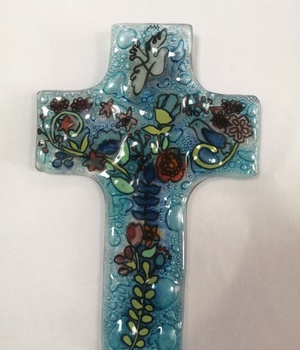 CROIX VERRE FLEURS 12X8 CM