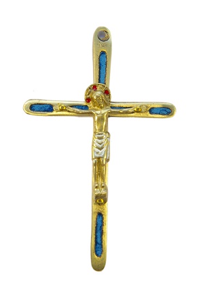 CROIX BRONZE 12.3CM EMAIL AVEC CHRIST RAJOUTE NDSP
