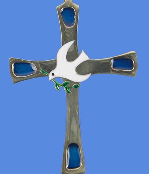 CROIX BRONZE AVEC COLOMBE CREATION BENEDICTINE 11.5CM NDSP