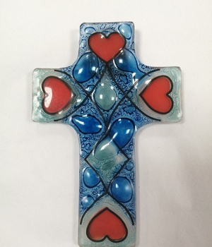 CROIX  VERRE COEUR 12X8 CM