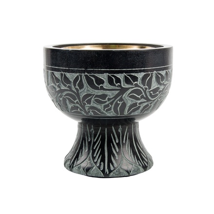 Brûle encens en stéatite décoré avec grille, hauteur 9 cm, diamètre 9 cm