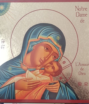 NOTRE-DAME DE LAMOUR DE DIEU - ICONE DOREE A LA FEUILLE 23.5X23.5 CM - 998.68