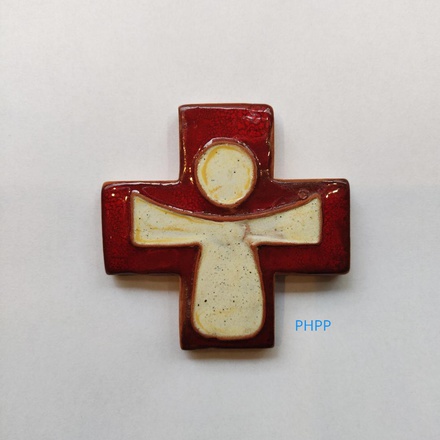 CROIX CERAMIQUE JESUS BLANC FOND ROUGE 7 X7CM NDSP