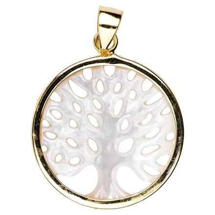 MEDAILLE EVIDEE PLAQUE OR AVEC ARBRE DE VIE NACRE DIAM 2CM