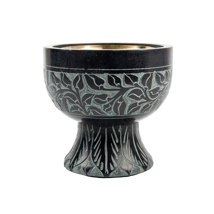 Brûle encens en stéatite décoré avec grille, hauteur 9 cm, diamètre 9 cm