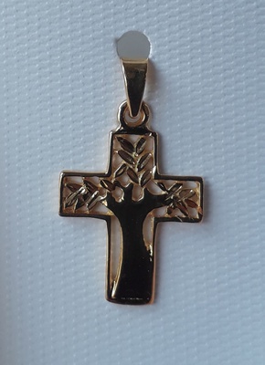 CROIX PLAQUE OR ARBRE DE VIE 16 MM