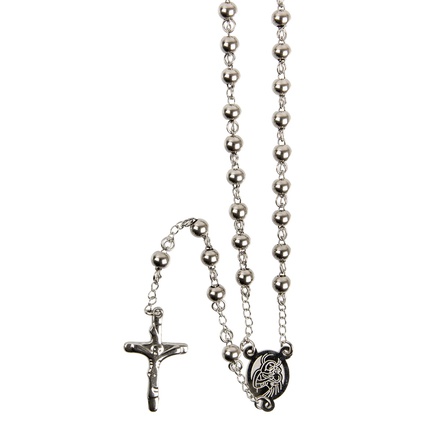 CHAPELET EN ACIER INOXYDABLE ARGENTE, GRAINS 6 MM, LONGUEUR AU COEUR 31 CM