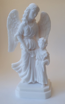 STATUE ALBATRE ANGE GARDIEN FILLE 14 CM