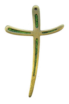 CROIX BRONZE EMAIL VERTE 14 CM MVT NDSP